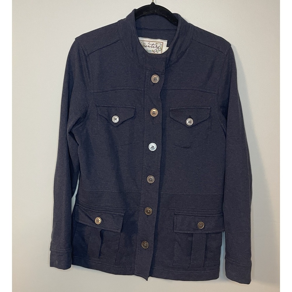 Aventura‎ Blue Womens Large Organic Cotton Button Jacket Casual Four Pockets